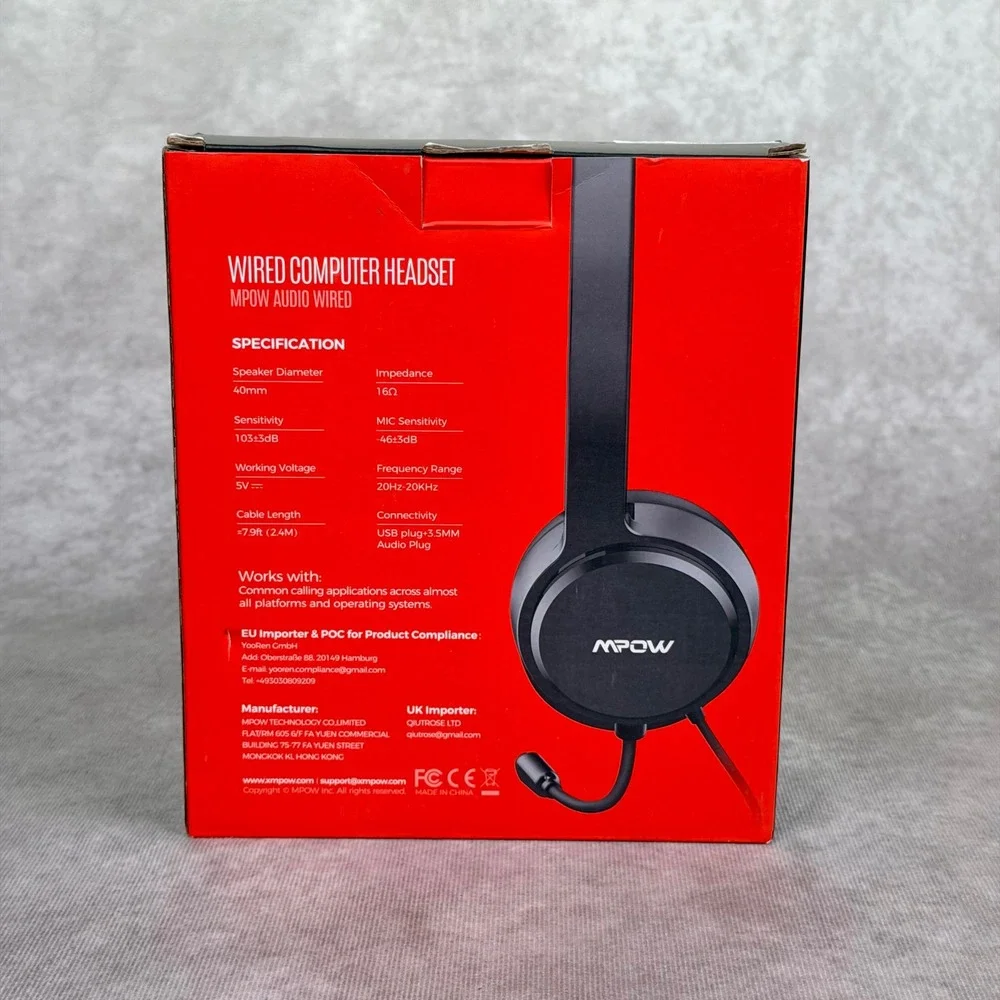 Mpow Wired Computer Headset PA071AB USB/ 3.5mm Connectivity Noise Reduction Blk
